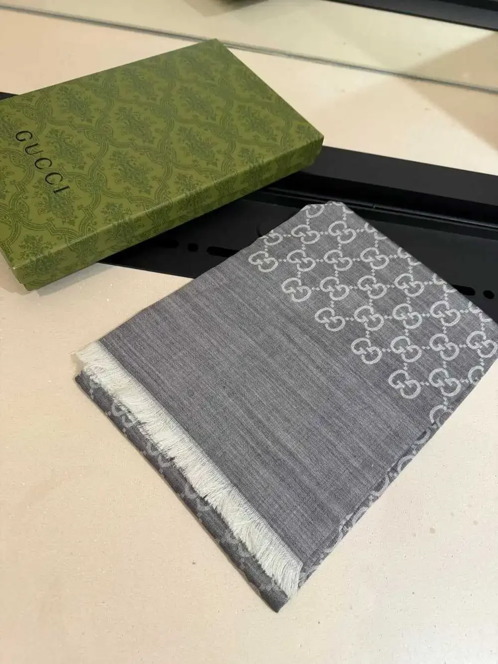 GUCCI Grey GG Monogram Scarf